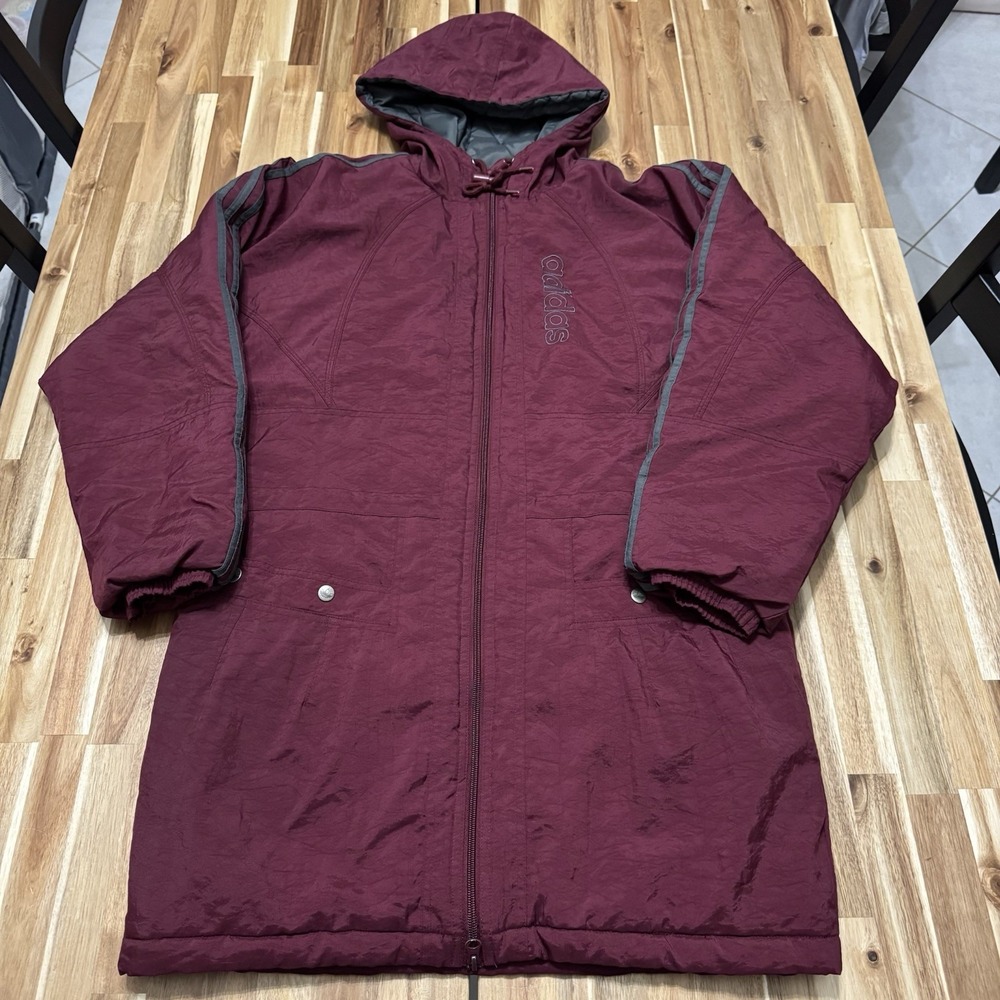 Vintage Adidas Parka Mens S Burgundy Full Zip Hooded Insulated Jacket 90s